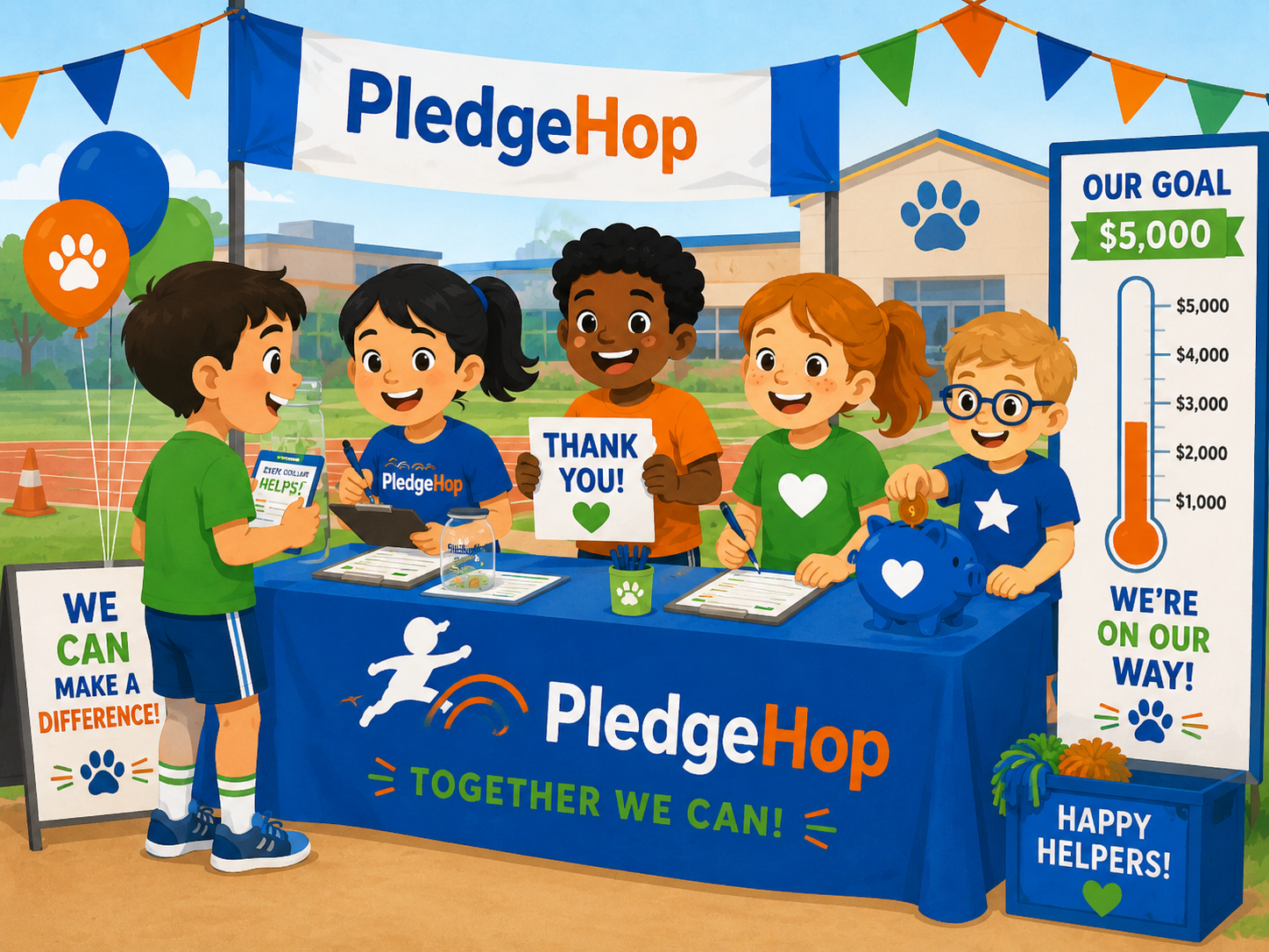 Kids cheering at the PledgeHop pledge table