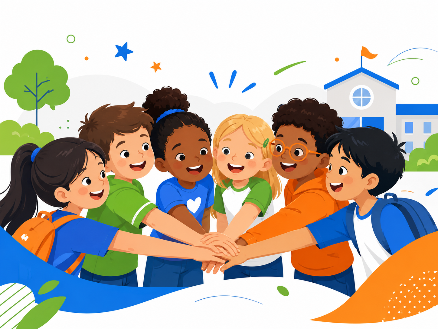 Kids putting their hands in together